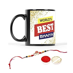 v kraft rudhraksh rakhi gift pack with roli chawal for tilak for bhai with world39s best bro ever printed stylish coffee mug for brocousinbhailittle bro for rakshabandhan black-10