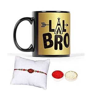 v kraft rudhraksh rakhi gift pack with roli chawal for tilak for bhai with world39s best bro ever printed stylish coffee mug for brocousinbhailittle bro for rakshabandhan black-12