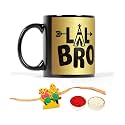 V Kraft rudhraksh Rakhi Gift Pack with roli chawal for Tilak for bhai with World's Best bro Ever Printed Stylish Coffee Mug for bro,Cousin,bhai,Little bro for rakshabandhan (black-11)