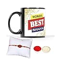 V Kraft " rudhraksh Rakhi Gift Pack with roli chawal for Tilak for bhai with "World's Best bro Ever " Printed Stylish Coffee Mug for bro,Cousin,bhai,Little bro for rakshabandhan (black-09)