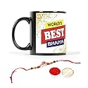 V Kraft rudhraksh Rakhi Gift Pack with roli chawal for Tilak for bhai with World's Best bro Ever Printed Stylish Coffee Mug for bro,Cousin,bhai,Little bro for rakshabandhan (black-10)