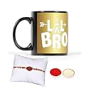V Kraft " rudhraksh Rakhi Gift Pack with roli chawal for Tilak for bhai with "World's Best bro Ever " Printed Stylish Coffee Mug for bro,Cousin,bhai,Little bro for rakshabandhan (black-14)