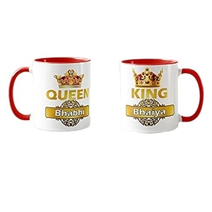 v kraft rakhi with roli chawal for tilak for brother and lumba rakhi for bhabhi gift with latest king bhaiya queen bhabhi printed couple mug combo pack for bhaiya bhabhi red 3 tone-04