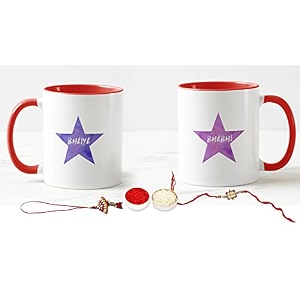 v kraft rakhi with roli chawal for tilak for brother and lumba rakhi for bhabhi gift with latest king bhaiya queen bhabhi printed couple mug combo pack for bhaiya bhabhi red 3 tone-11