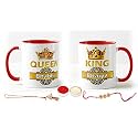 V Kraft Rakhi with roli chawal for Tilak for Brother and lumba Rakhi for Bhabhi Gift with Latest King bhaiya Queen bhabhi Printed Couple Mug Combo Pack for Bhaiya Bhabhi (red 3 tone-03)