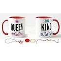 V Kraft Rakhi with roli chawal for Tilak for Brother and lumba Rakhi for Bhabhi Gift with Latest King bhaiya Queen bhabhi Printed Couple Mug Combo Pack for Bhaiya Bhabhi (red 3 tone-06)