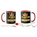 V Kraft Rakhi with roli chawal for Tilak for Brother and lumba Rakhi for Bhabhi Gift with Latest King bhaiya Queen bhabhi Printed Couple Mug Combo Pack for Bhaiya Bhabhi (red 3 tone-02)