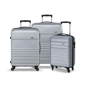 verage v-lite tokyo family set of 3 small cabin  medium check-in  large check-in combo metallic silver hard sided luggage trolley bag for travel suitcase with 8 spinner wheels