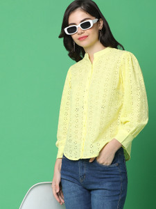 V-MART Casual Solid Women Yellow Top