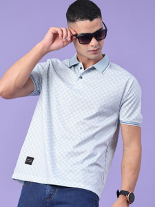 V-MART Printed Men Polo Neck Light Blue