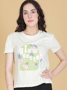 V-MART Printed Women Round Neck Light Green