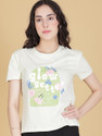 V-MART Printed Women Round Neck White T-Shirt