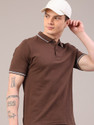 V-MART Self Design Men Polo Neck Brown