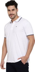 V-MART Solid Men Polo Neck White T-Shirt