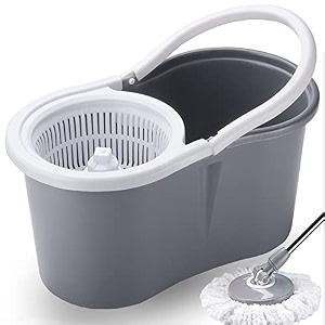 v-mop premium classic grey magic dry bucket mop - 360 degree self spin wringing with 2 super absorbers for home amp office floor mop set 6 months warranty on rod set