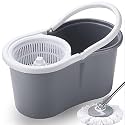 V-Mop Premium Classic Grey Magic Dry Bucket Mop - 360 Degree Self Spin Wringing with 2 Super Absorbers for Home & Office Floor Mop Set ((6 Months Warranty on Rod Set))