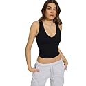 V Neck Sleeveless Crop Top Black Casual