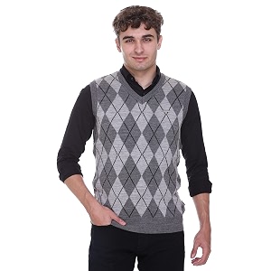 Woolen V Neck Sleeveless Half Sweater for