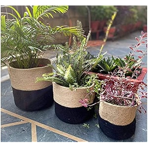 jute amp cotton planter potsstorage basket with handle multi-purpose use for bathroom living room 10x12 inch 3 combo
