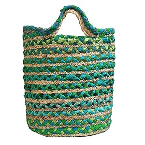 jute amp green chindi planter potsstorage basket with handle multi-purpose use10x12 inche
