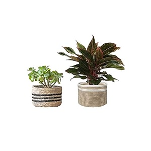 vvs enterprises jute amp cotton basket handcrafted woven storage planter basket for home decor multi-purpose bag for living room gvm office 10  12 inches pack of 2