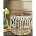 Jute &amp; Cotton Jhaller Planter Pots/Storage Basket with Handle, Multi-Purpose use for Bathroom Living Room 10x12