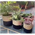 Jute &amp; Cotton Planter Pots/Storage Basket with Handle, Multi-Purpose use for Bathroom Living Room 10x12 inch, (3 Combo)