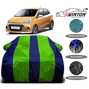 prime quality 190t imported fabric car cover for hyundai grand i10 with ultra surface body protection green stripes