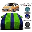 Prime Quality 190T Imported Fabric Car Cover for Hyundai Grand i10 with Ultra Surface Body Protection (Green Stripes)