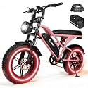 1500W Peak Electric Bike for Adults, 28MPH 48V 13Ah Removable Battery, 60 Mile Range, 16"x4.0" Fat Tire, 7-Speed E-Bike with Dual Suspension –Ebike for Men &amp; Women，Pink with Acc