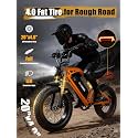 Electric Dirt Bike Adults, 1300W Peak 52V20.8Ah ebike, 32MPH 20" x4.0 Fat Tire, Streamlined E-Motorcycle with 7 Speeds for Youths, V200，Orange with Rear Rack + Footrests