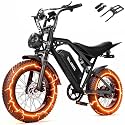 Elecby Electric Dirt Bike Adults, 1300W Peak 52V20.8Ah ebike, 20" x4.0 Fat Tire, Streamlined E-Motorcycle with 7 Speeds for Youths, V200，Black with Rear Rack + Footrests