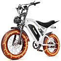 Elecby Electric Dirt Bike Adults, 1300W Peak 52V20.8Ah ebike, 20+MPH 20" x4.0 Fat Tire, Streamlined E-Motorcycle with 7 Speeds for Youths, V200，White Standard