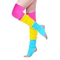 v28 Women Girls Thigh High Neon Ribbed Long 80s 90s Party Skating Leg Warmers