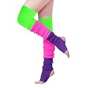 v28 Women Girls Thigh High Neon Ribbed Long 80s 90s Party Skating Leg Warmers