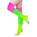 v28 Women Girls Thigh High Neon Ribbed Long 80s 90s Party Skating Leg Warmers