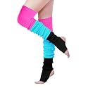 v28 Women Girls Thigh High Neon Ribbed Long 80s 90s Party Skating Leg Warmers