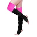 v28 Women Girls Thigh High Neon Ribbed Long 80s 90s Party Skating Leg Warmers