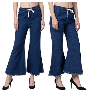 v3e casual flared denim palazzo pants for women dark blue-pack of 02