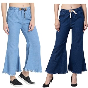 v3e casual flared denim palazzo pants for women dark blue-pack of 02