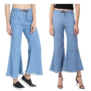 v3e casual flared denim palazzo pants for women dark blue-pack of 02