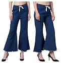 V3E Casual Flared Denim Palazzo Pants for Women (Dark Blue)-(Pack of 02)