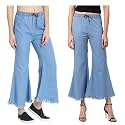 V3E Casual Flared Denim Palazzo Pants for Women (Dark Blue)-(Pack of 02)