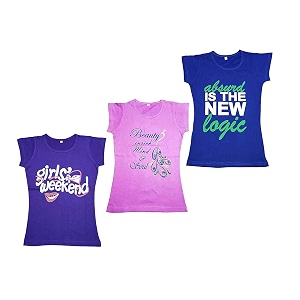 V3E Womens Cotton Printed T-Shirt Multicolour-Pack of