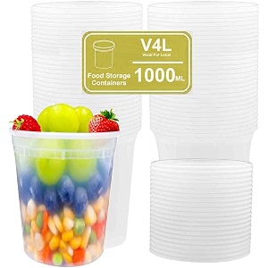 v4l transparent takeout food containers food storage containers with lids freezer safe  meal prep  microwavable dishwasher  leakproof  bpa free 1000 ml pack of 50