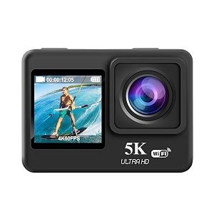 5k 30fps 48mp wifi ultra hd sports action camera  234  1434 dual touch screen  170 degree wide angle  eis stabilization 30m waterproof built in mic 2 x 1350mah battery with accessories kit