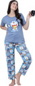 Vaaliyan Women Night Suit Set Blue Printed