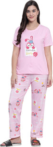 vaaliyan women night suit set pink printed