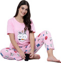 Vaaliyan Women Night Suit Set Pink Printed