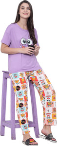 vaaliyan women night suit set purple printed